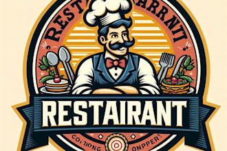 design a vintage restaurant mascot logo with t shirt design