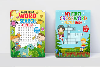 design custom words search puzzle, puzzle book cover design for amazon KDP