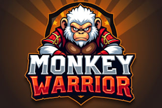 make a high quality monkey warrior mascot logo with unlimited revision