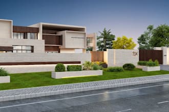 modern villa exterior,modular geometry,concrete facade,3d bathroom, wall texture