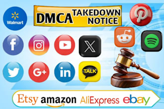 takedown remove delete fb tiktok reddit instagram  youtube etsy x under dmca