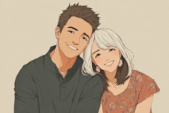 draw cute couple chibi illustration