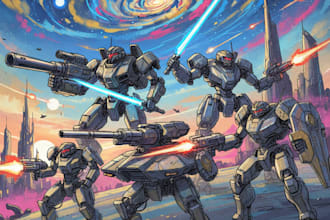 draw a gundam and mecha robot concept art