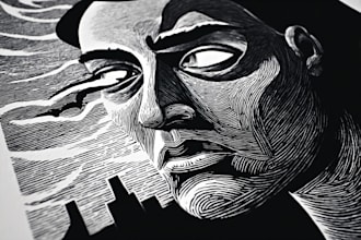 draw a portrait drawing in linocut illustration