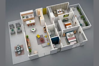 design a minimalist 3d airbnb floor plan for short term rental