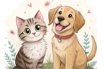draw a cute pet, cat, dog portrait in my art style