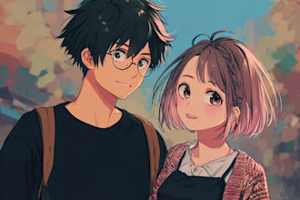 draw a couple illustration in anime style