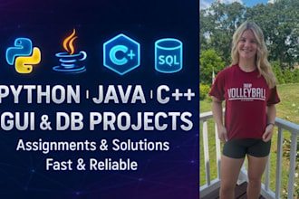 do python java c assignments, gui apps and sql database projects