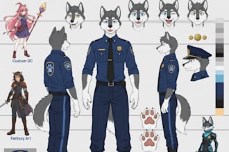 draw custom character reference sheet, oc design, furry anthro character art