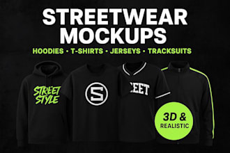 create trendy streetwear mockups for hoodies t shirt and apparel