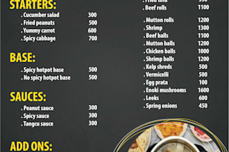 design a professional and creative resturant menu card