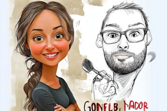 draw cartoon caricature as business, group, friends, family or from your photos