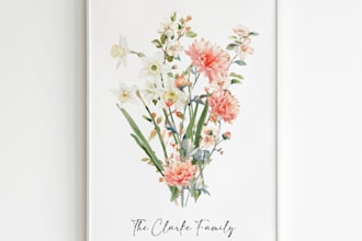 make custom birth flower bouquet print
