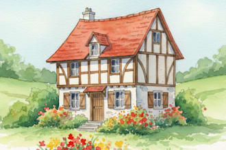 create house or building photo into watercolor art