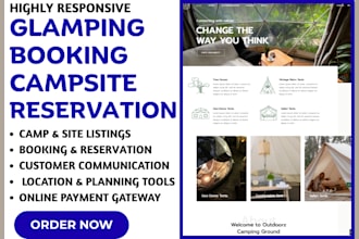glamping booking, campground website, rv park campsite website