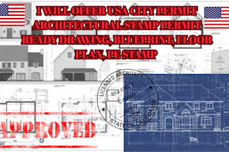 offer USA city permit, architectural stamp, permit ready drawing, blueprint