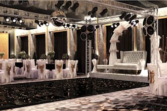 3d wedding decor,event equipment,stage,hall arraignment, lighting design, render