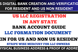 create US business bank stripe, wise, mercury for the USA llc owners