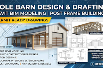 model and draft pole barn in revit bim permit ready drawings post frame building
