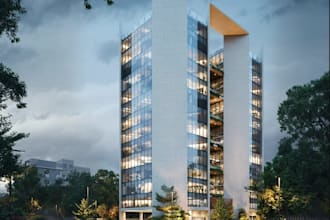 remodel building from elevation plan, office exterior,commercial building render