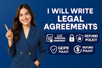 write professional legal agreements including llc nda gdpr and refund policies