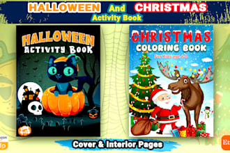 design christmas and halloween coloring book activity book cover for amazon KDP