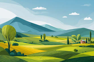 do a stunning flat landscape illustration in a modern style