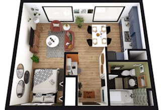 design 3d interior visualization for modern studio apartment under 50sqm