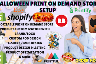 setup etsy shopify print on demand pod with trend halloween tshirt design gelato