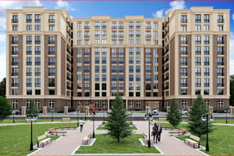 redesign 3d residential complex,exterior design,real estate,balconies layout,skp