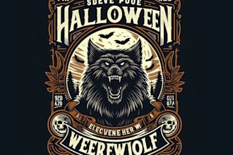 design vintage halloween t shirt werewolf logo