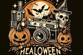 design t shirt halloween vintage camera shop logo