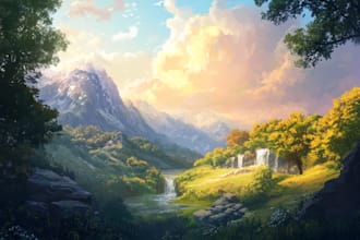 draw a fantasy landscape illustrations