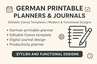 design german printable planners,journals,editable canva templates,german ebook