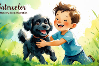 draw watercolor children, story book illustration kids book, book cover for KDP