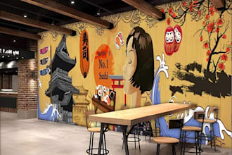 do professional wall murals for restaurants cafe shop studio gym office street