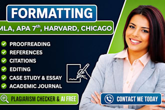 proofread, format in apa 7 citation harvard referencing, chicago style reference