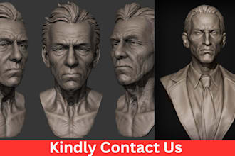 sculpt realistic 3d head bust model, 3d portrait, 3d face model stl file
