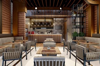 modern 3d restuarant interior,cafe layout,coffeeshop,eatery,bar,nightclub,lounge
