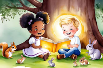 illustrate hand drawn children story book illustration watercolor, hand painted