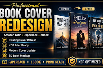 redesign amazon kdp book cover for paperback ebook and print ready publishing