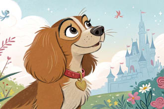 do a custom disney pet portrait illustration