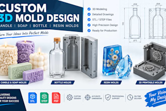 design custom molds for 3d bottles, candles, soap, resin, and 3d printing