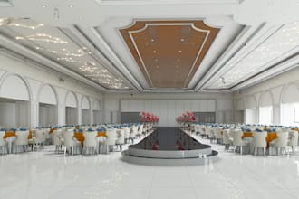 luxury banquet hall ,wedding venue ,3d event space, ballroom ,3d visualization