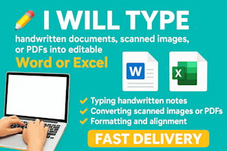 type handwritten notes,scanned images, or pdfs into word