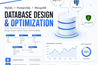design, optimize, and manage mysql, postgresql, and mongodb databases