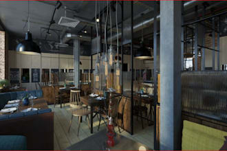 renovate 3d exist fast food restaurant,cgi commercial kitchen,bar interior light