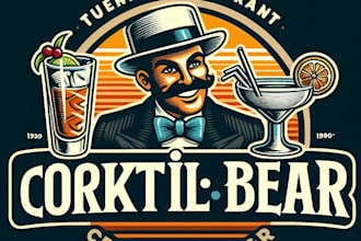 design a vintage retro cocktail bar mascot logo with t shirt design
