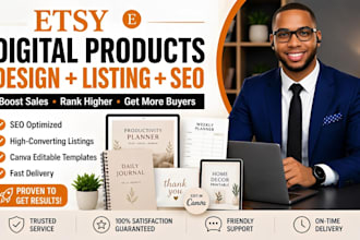 do etsy digital product design, shop listing with etsy digital product, etsy seo