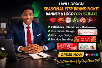 design seasonal etsy branding kit banner and logo for holidays